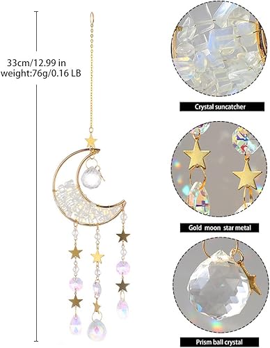 Miniatura 3 de Atrapasoles hecho a mano con cristal de luna, prisma de estrella, atrapasoles de arco iris, colgantes para ventana, jardín, hogar, patio, decoración