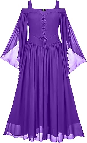 Charella Vestido gótico para mujer, de hilo de red, hombros descubiertos, fluidos, vestidos de fiesta, góticos, steampunk, vestido de fiesta de boda