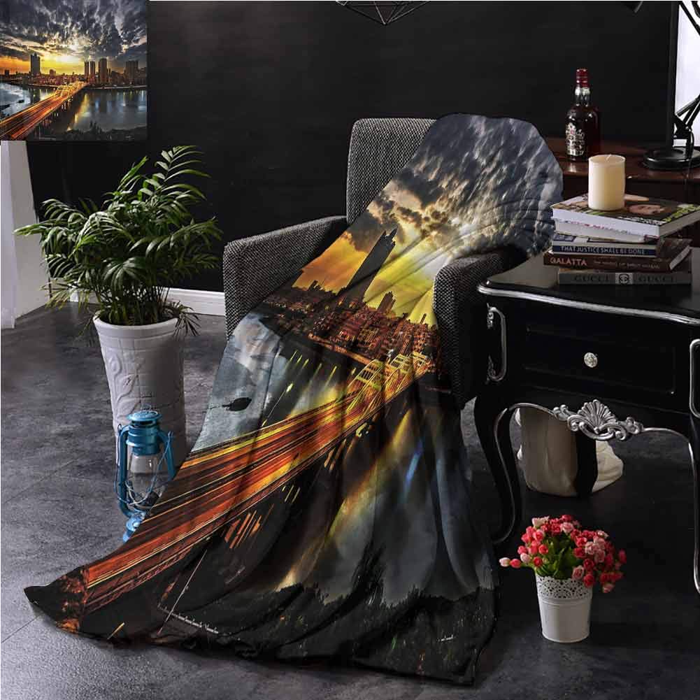 Bedroom Warm Blanket Modern Dramatic Sunset Cityscape Digital Printing 60x51 Inch