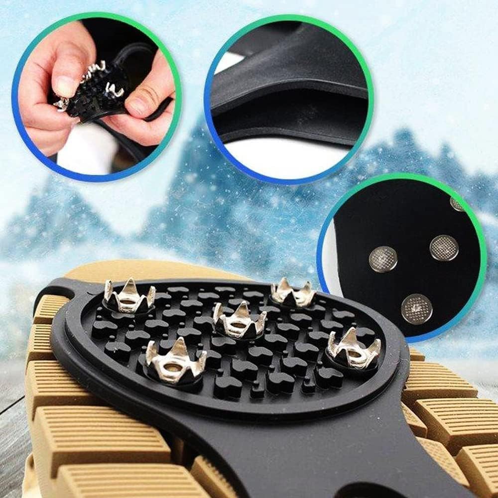 TATDBEUHW Ice Traction Cleats - 2 Pairs Universal Fit Anti-Slip Gripper Spikes with 5 Stainless Steel Studs for Winter Sports and Safety