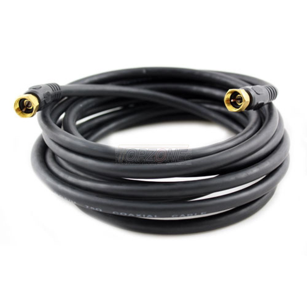 Topzone 100 feet RG6U Coaxial Cable F Plug to F Plug, Black Color