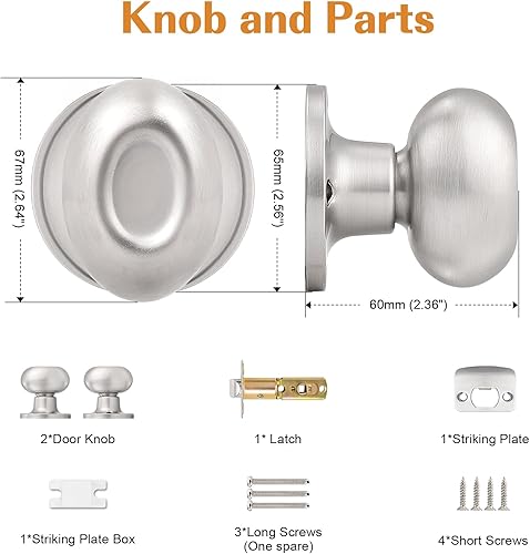 Miniatura 10 de Probrico Pomos ovalados de privacidad para puerta, pomo de puerta de níquel cepillado con cerradura para baño, perilla de puerta de bloqueo sin