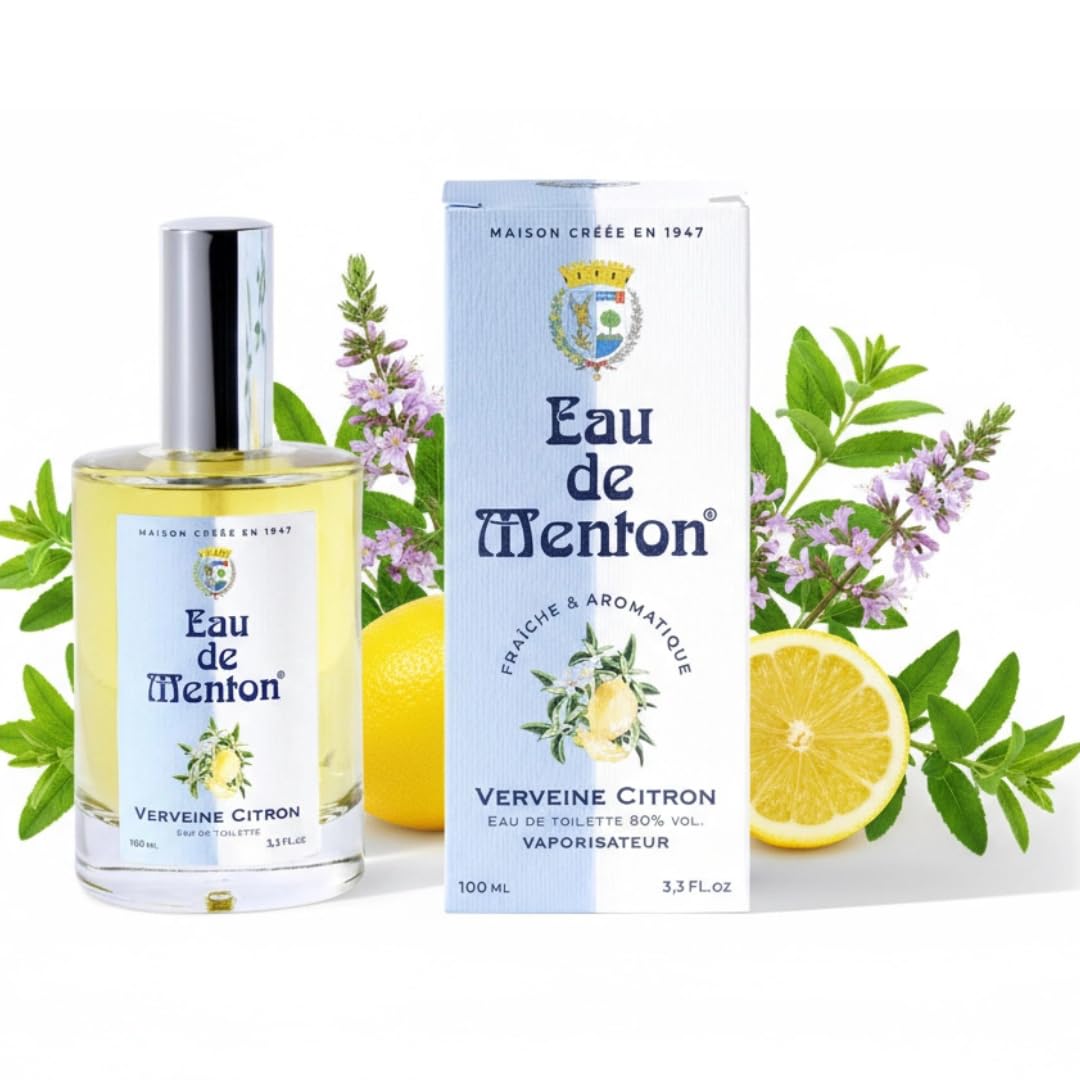 Eau de Menton Verbene-Limone - Eau de Toilette Limone e Aromatico - Fragranza fresca e naturale per donne e uomini - Fragranze vegetali e agrumi - Fabbricazione artigianale francese - 100 ml