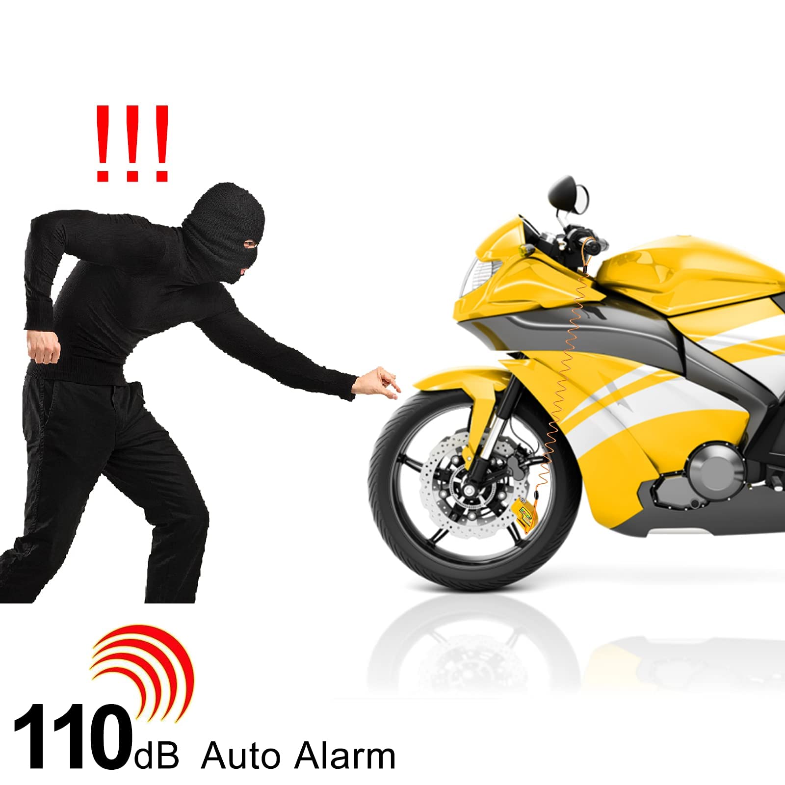 Allarme Antifurto Per Disco Freno Moto - 110dB, Impermeabile, Con Cavo Promemoria E Borsa - 13