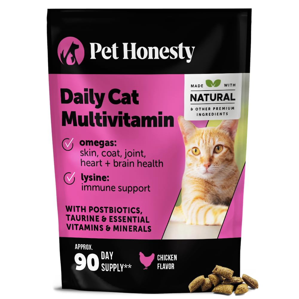 Cat Multivitamin Chews - Cat Treats for Health + Immune, Joint Support, Skin & Coat, and Digestion - Omega 3s, Lysine & Probiotics for Cats, Vitamins for Cats - Chicken (90-Day Supply)