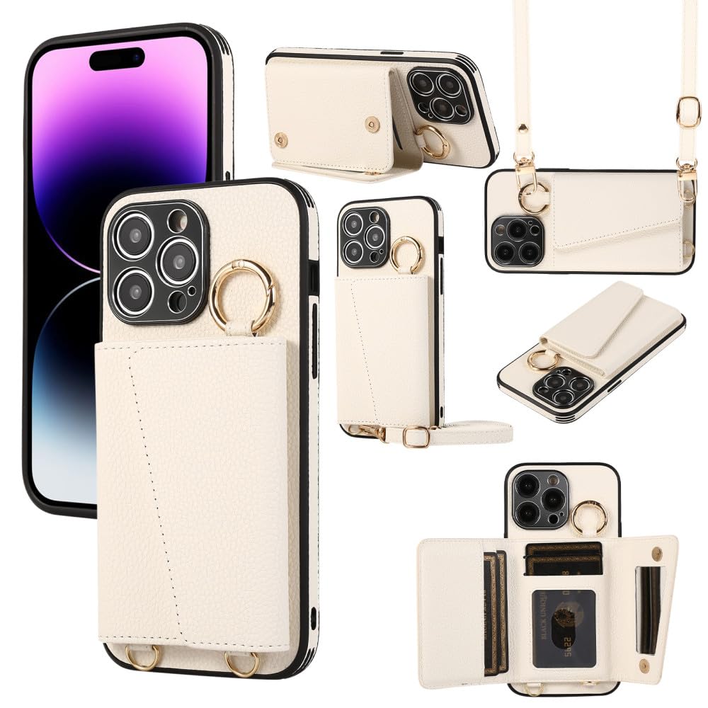 Étui portefeuille iPhone 13 12 anti-perte avec support de poche blanc - 6