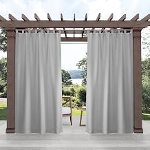 EXCLUSIVE HOME Cabana Solid Indoor/Outdoor Light Filtering Hook-and-Loop Tab Top Curtain Panel Pair, 54"x108", Cloud Grey