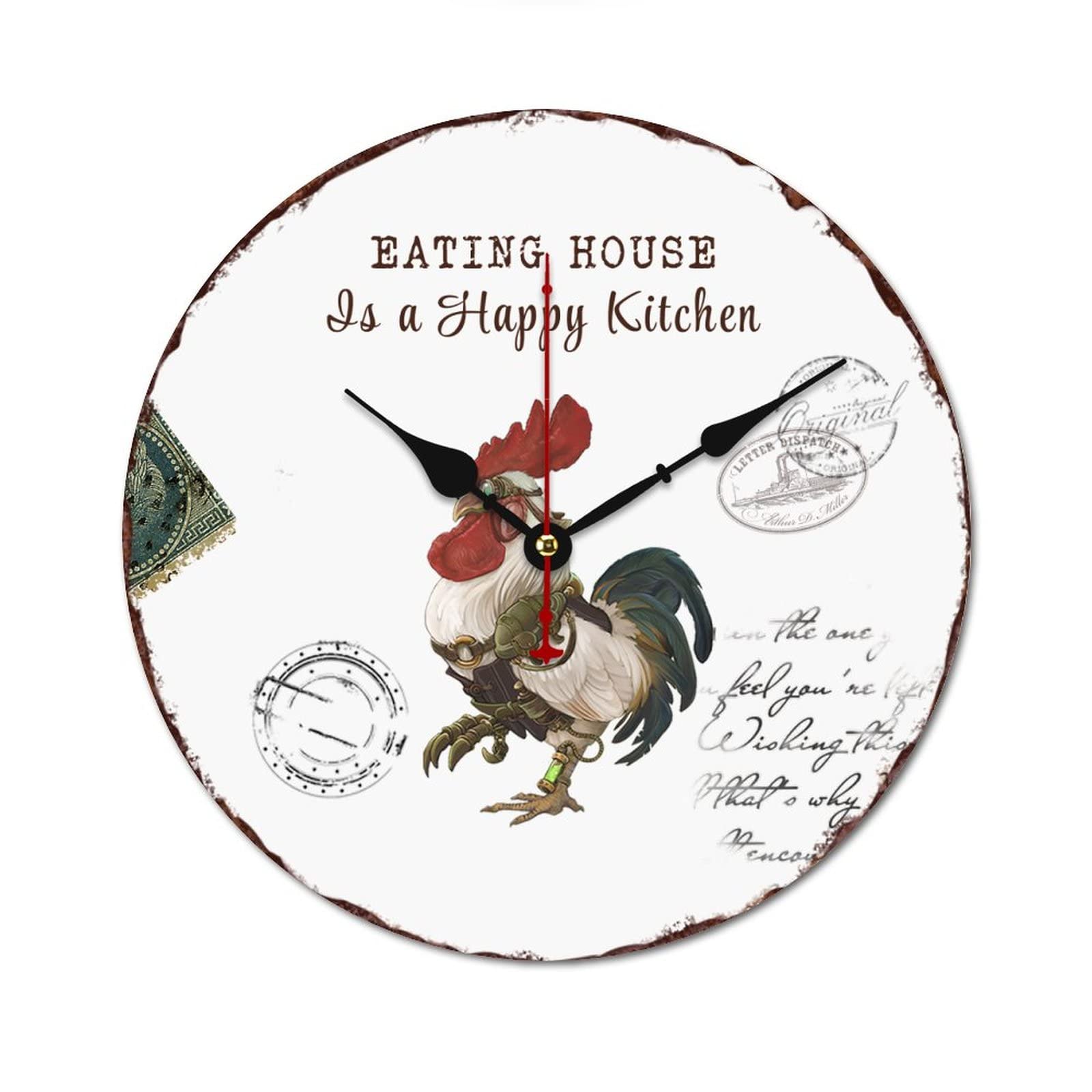 Horloge murale silencieuse coq en bois pour éliminer le tic-tac en cuisine