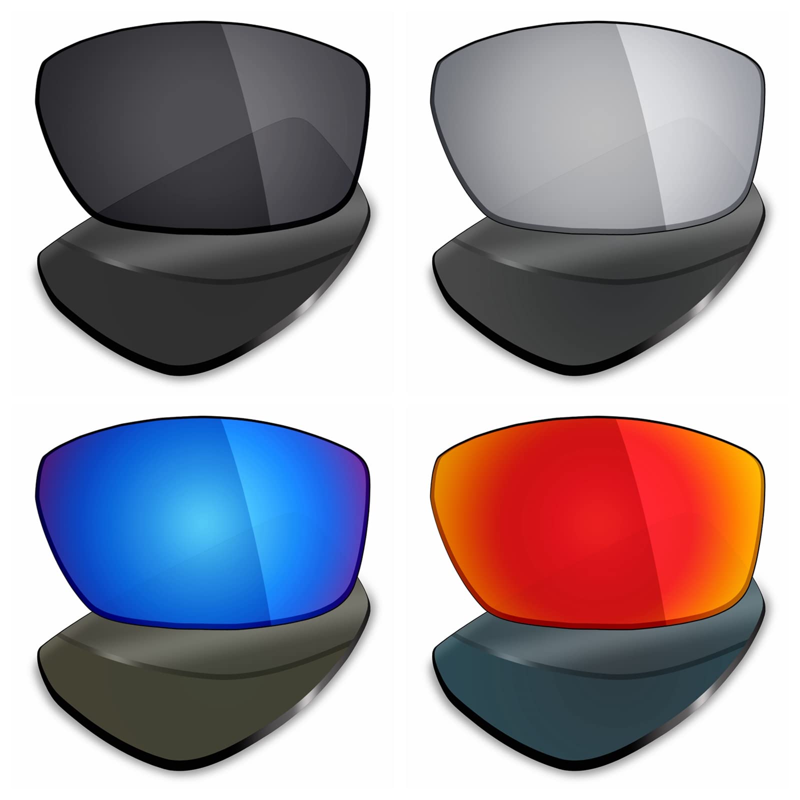 Mry 4 paia polarizzate lenti di ricambio per Spy Optic Dirk sunglasses-stealth nero/rosso fuoco/Ice Blue/Silver Titanium