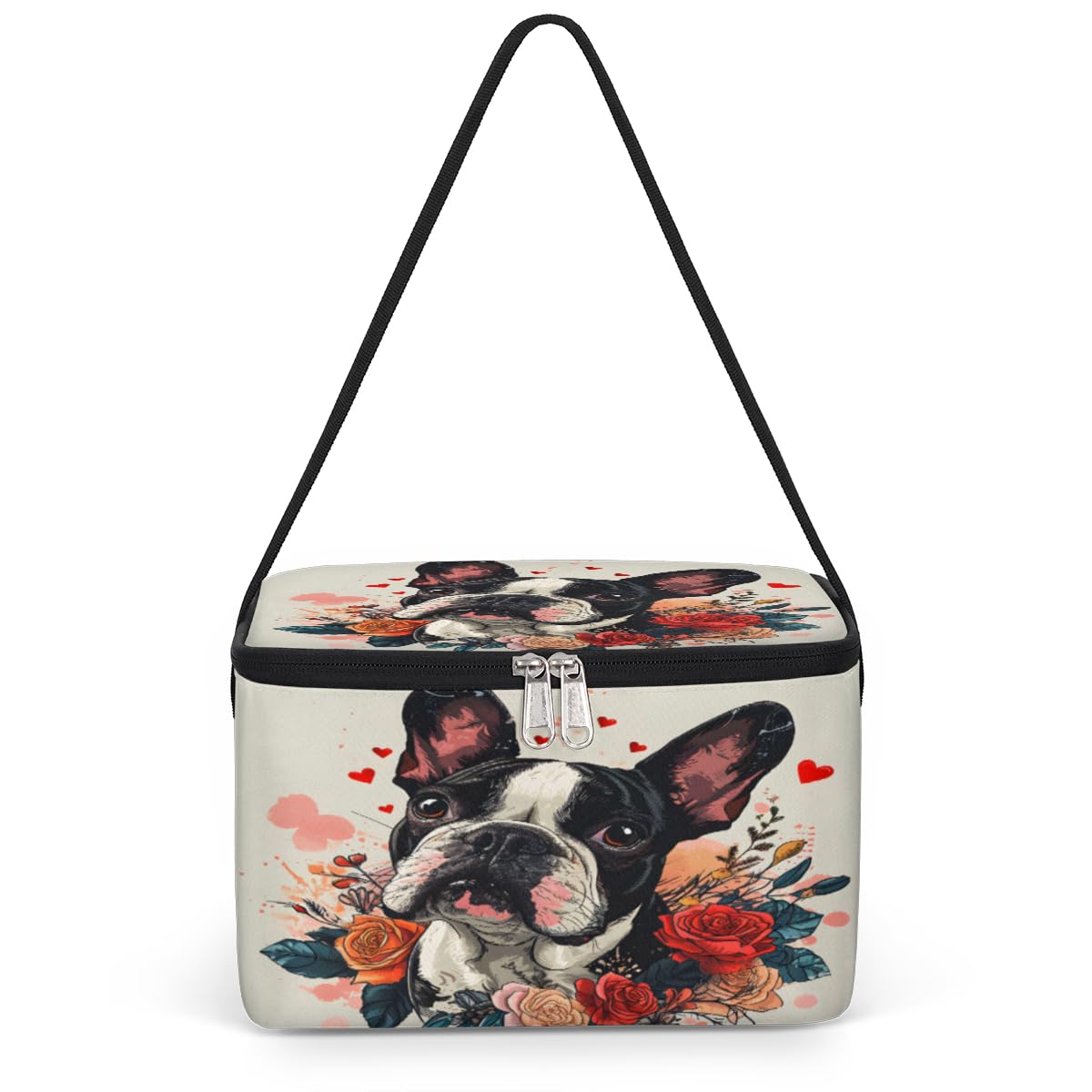 GzLeyigou Bulldog Lunch Bags for Women Men 9 Cans, Hot & Cold Food Delivery Bag Insulated Grocery Bag Insulated Lunch Box Valentine's Day Cooler Bag for Office Work Picnic Beach