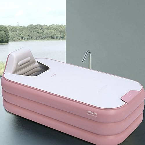 Miniatura 5 de Bañera inflable portátil con tubo de drenaje+kit de reparación de PVC para adultos, bañera de juegos unisex plegable para adultos (rosa)