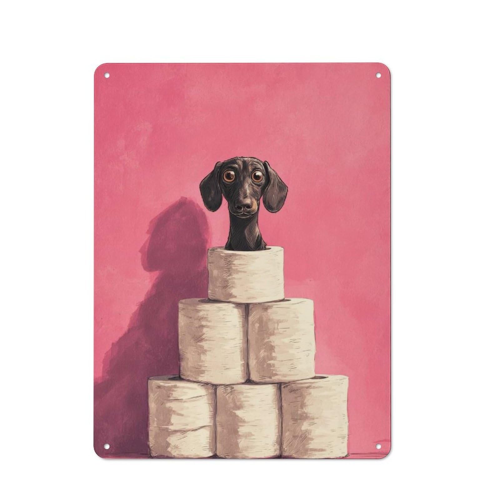 Junmoney Dachshund On Toilet Paper Tower Dog Bathroom Art Retro Tin Wall Plaque 40X30cm For Home Office Or Studio, Wall Decoration For Home Offices And Studios