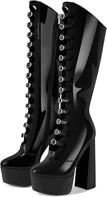 Knee High Chunky Heels Platform High Heel Multiple Buckles Boots