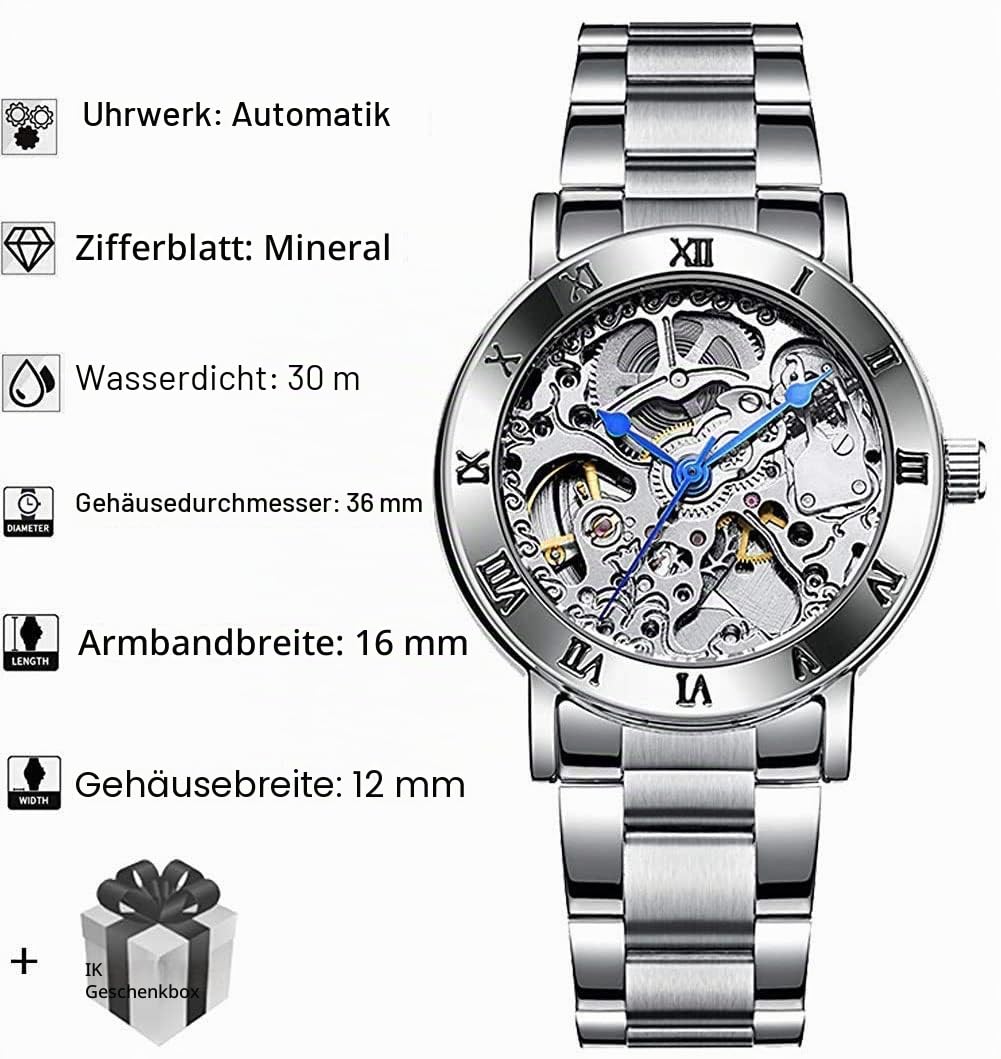 MASTOP Damenuhren Automatik Steampunk Selbstaufzug Mechanisches Silberarmband Damen Skelett Armbanduhr