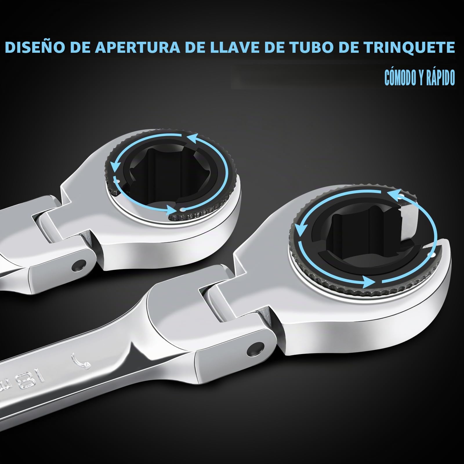LOSCHEN Llave de carraca métrica, 12 piezas, 8-19 mm, llave métrica con 72 dientes, carraca de acero al cromo vanadio