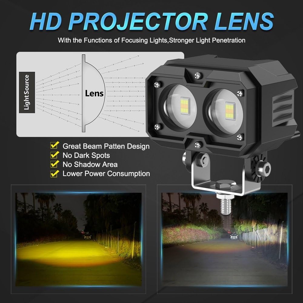 Dirt Bike przednie światła Podwójny obiektyw DRL Motocykl Stroboskopowy reflektor led Pojazd Droga Niskie/Wysokie światło Reflektor Jazda DC12-85V Dirt Bike Reflektor(L28D x2 Pieces)