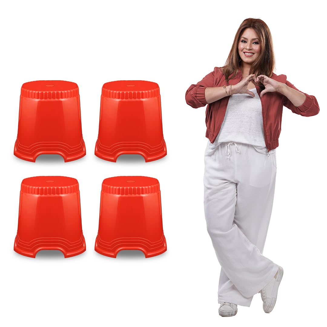 MAHARAJA Neo Plastic Sitting Stool for Indoor Or Outdoor | Kitchen & Living Room (Red, Pack of 4 (14 inch))-image-27