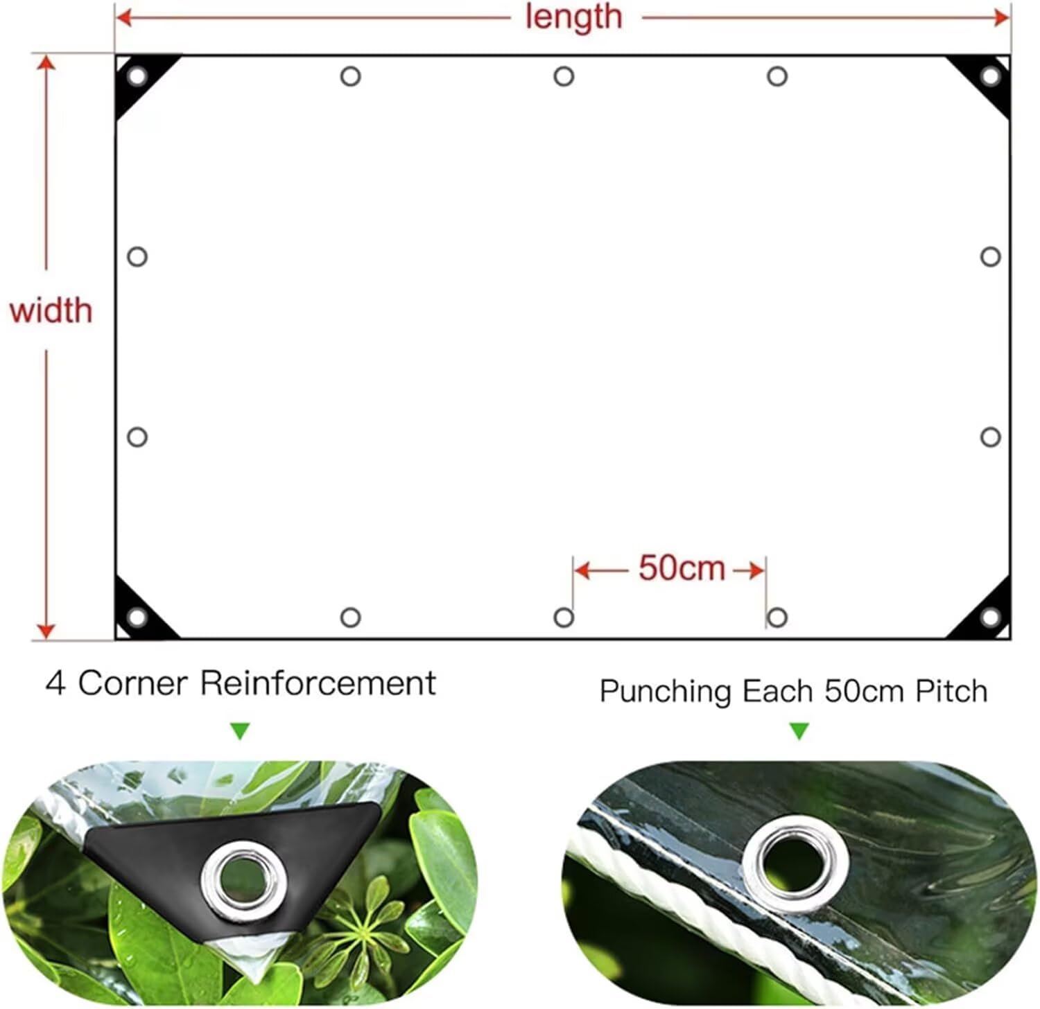 Bâche PVC imperméable - Bâche transparente ultra résistante avec œillets pour protection extérieure - 500 g/m²