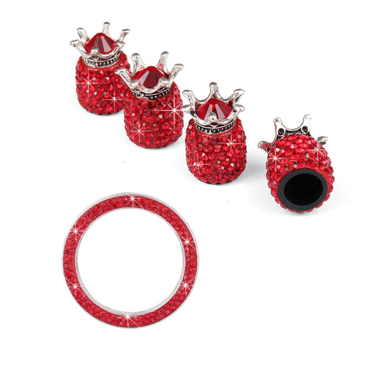 ULTECHNOVO 15 STK Auto Vorbaukappe Autoreifen Staubkappen Autoreifen Zubehör Autoreifen Schmuck Auto-Motor-Start-Stopp-Dekoration Ventildeckel Strass-Reifenstaub Zündknopfkappe starten rot