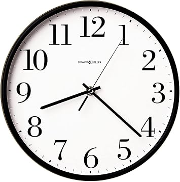 Howard Miller Office Mate Wall Clock Black Injection-Molded Case, Optical Crystal Glass, Arabic Numerals, Quartz Movement, Battery Operated