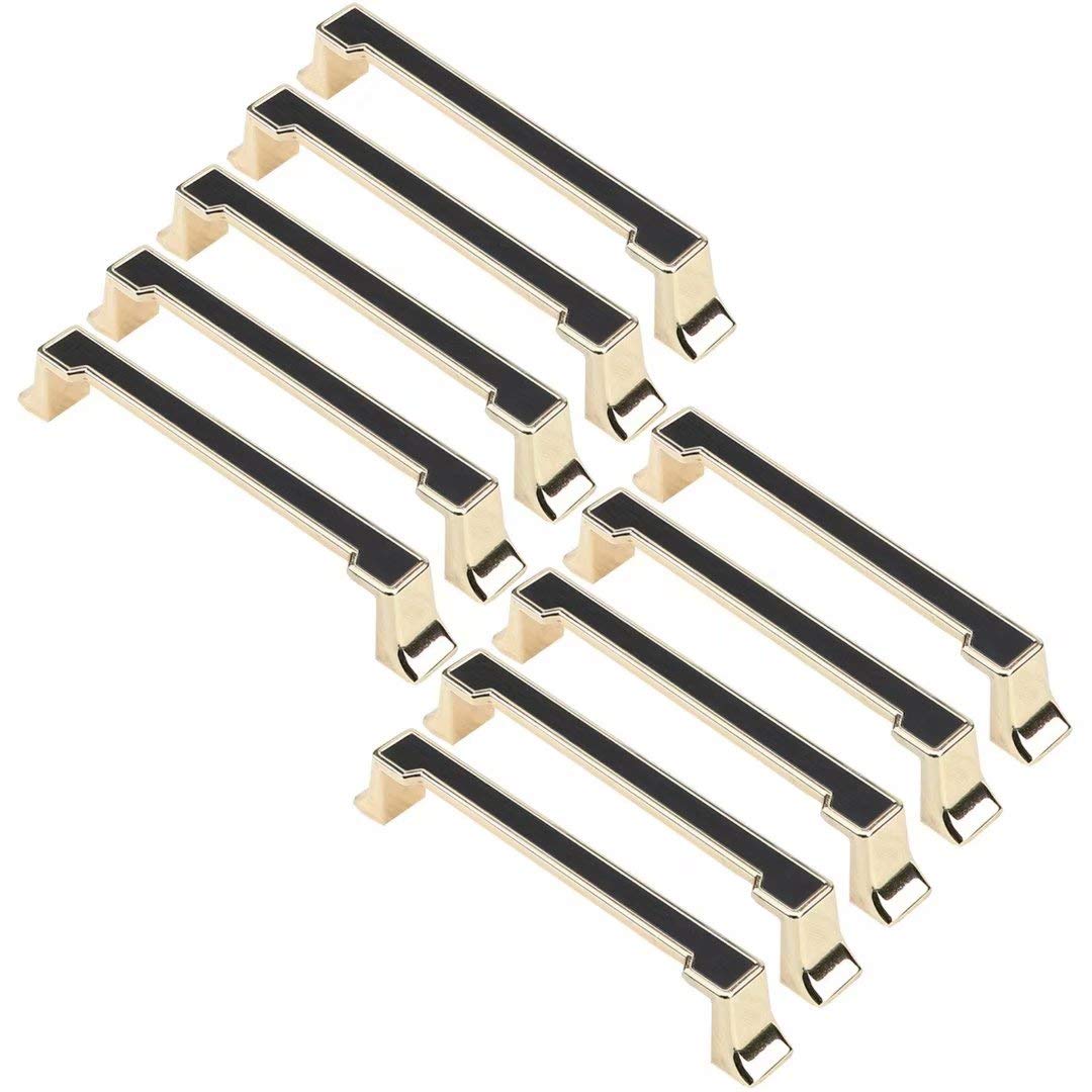 Schranktürgriff Griffe Möbelgriff Schrank Schubladengriffe, 10 Stück Küchenmöbelbeschläge Türgriffe Nordische Einfache Möbelgriffe (Gold + Schwarz Lochabstand 128 mm)