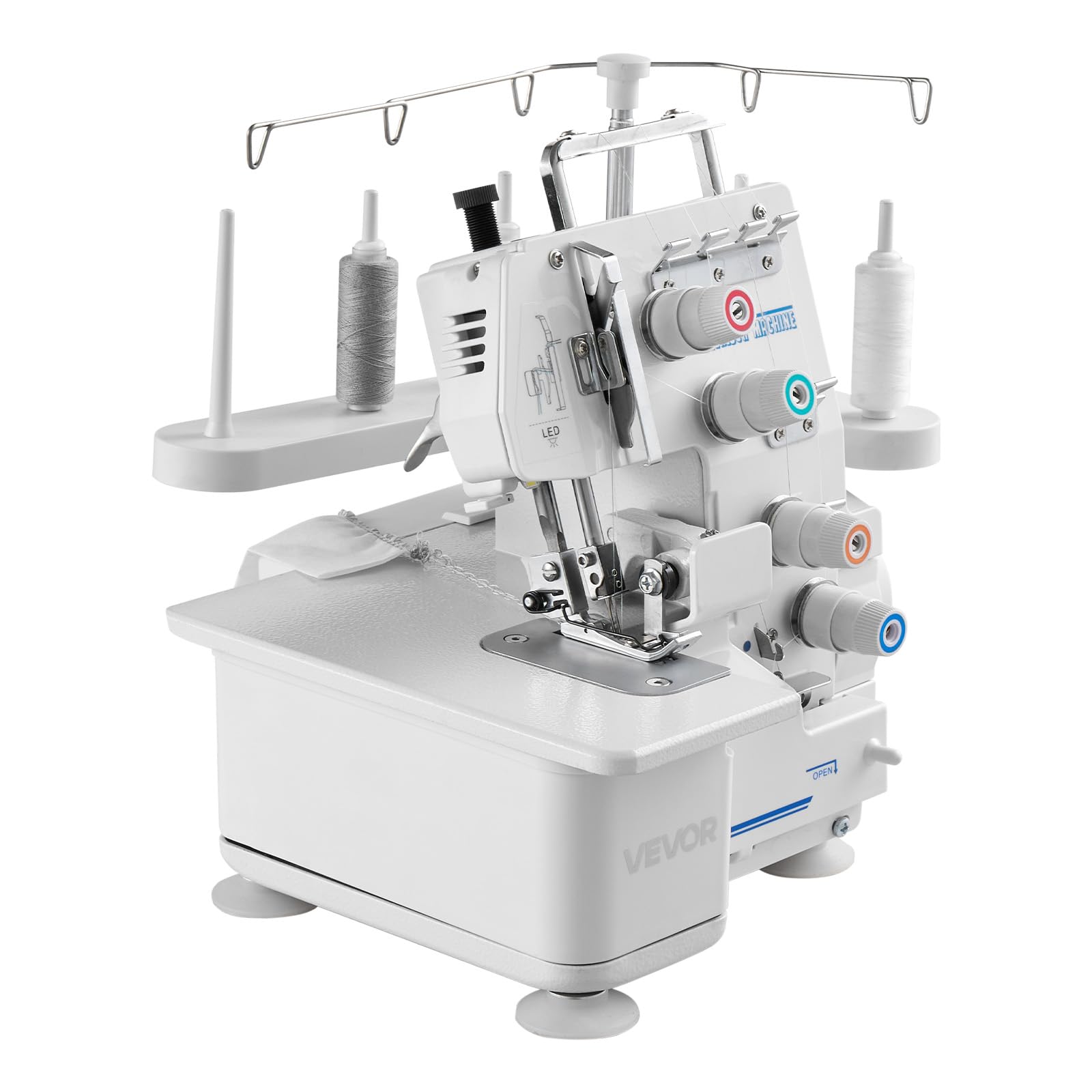 VEVOR Surjeteuse 1250 Points par Minute, Machine à Surjeter Compatibilité 3 et 4 Fils, Machine à Coudre pour Divers Tissus, avec Éclairage LED et Ventouses Puissantes, Châssis Métallique, Blanche