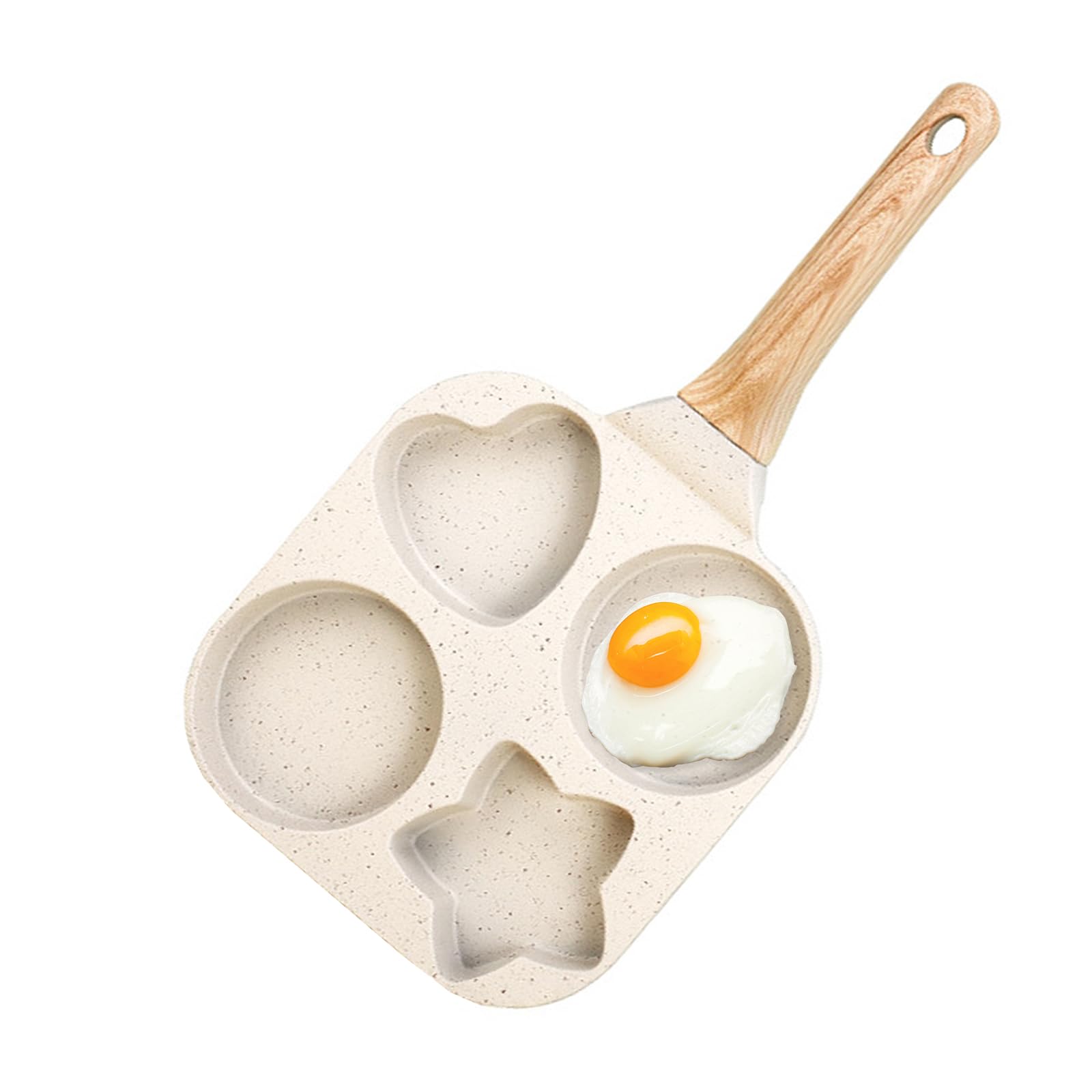 JUSTUP Nonstick Frying Pan,4-Cup Egg Pan Nonstick Divided Grill Frying Pan, 7.5 Inch Healthy Granite Egg Frying Pan with Anti-scald Handle, Breakfast Skillet for Eggs, Pancakes,Bacons (White), DWDF11