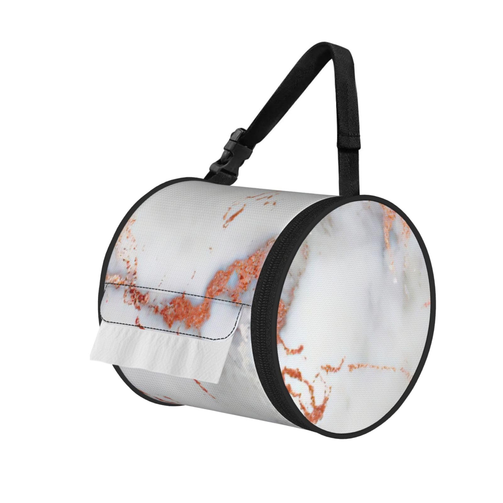 Rose Gold Marble Printed Toilet Paper Holder Bag, Adjustable Strap Roll Paper Organizer for Car Kitchen Outdoor