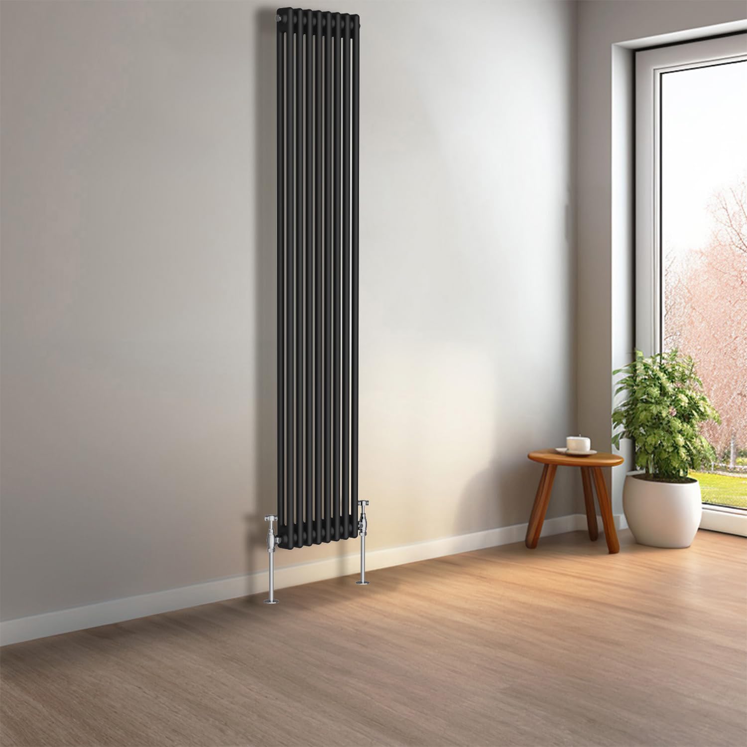 NRG 1800 x 380mm Black Vertical Traditional Column Cast Iron Style Radiator Central Heating Radiator Perfect for Bathrooms, Kitchen, Living Room Double Panel — image 1