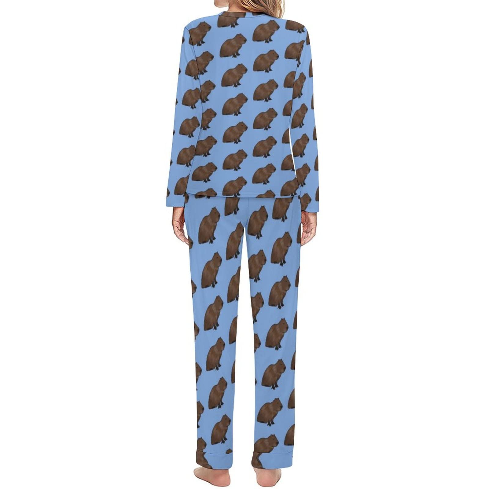 Grappige Capybara tweedelige pyjama voor heren, set met lange mouwen, top en broek, nachtkleding, loungepak, M