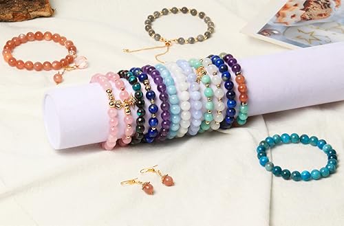 Miniatura 2 de Song Xi 60 cuentas naturales de grado A+ de 0.236 pulgadas (0.236 in), cuentas redondas sueltas para hacer pulseras y joyas (piedra luna)