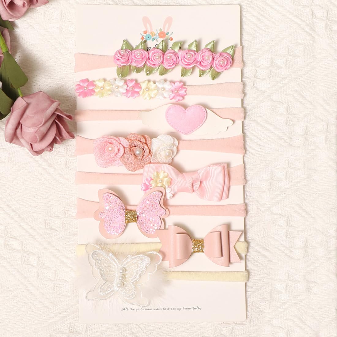 ZKSXOA 8 Pcs Baby Girls Headbands Soft Elastic Nylon Bow Flower Hair Bands Scrunchies Hair Accessories for Newborn Toddlers Kids - Image 3