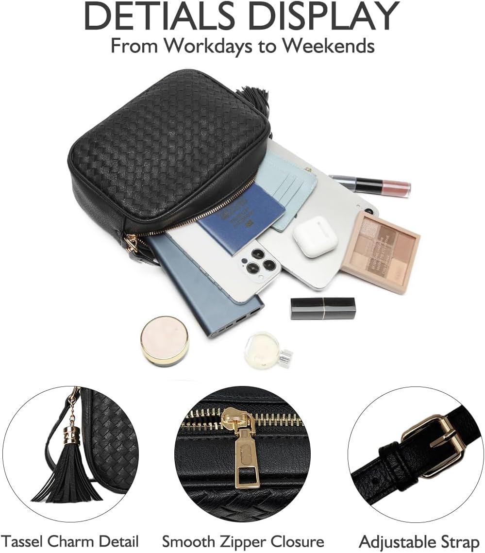 AFKOMST Woven Crossbody Bags for Women Small Summer Purse and Boho Cross Body Handbag with Tassel, Vegen Leather | Fit Long Wallet, Spacious Room - Image 5