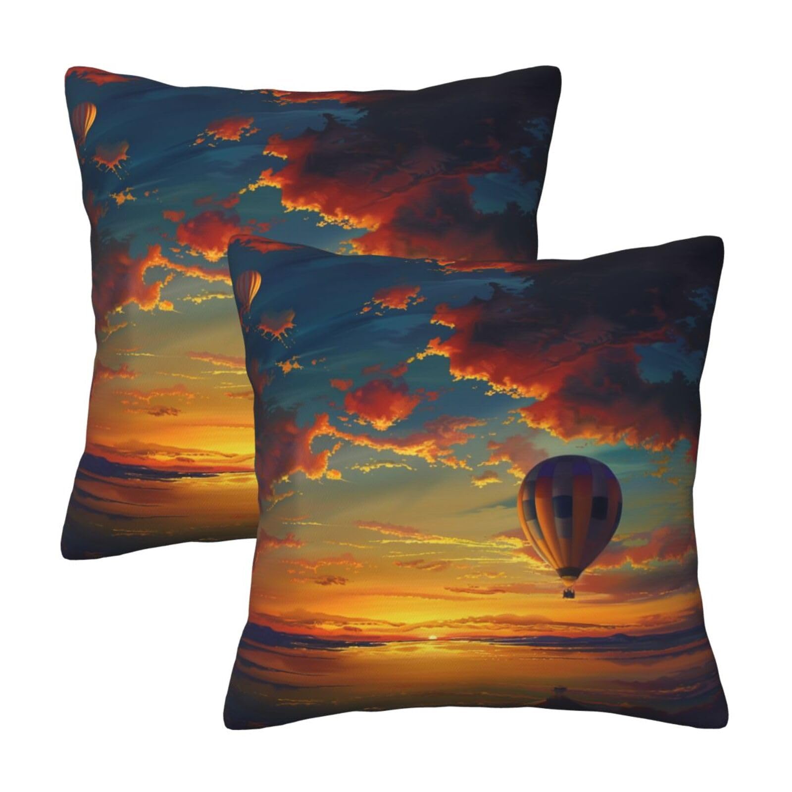 kkvhhyuo hot air balloon sunset Print Pillow Covers Set of 2, Square Decorative Cushion Covers with Hidden Zipper, Throw Pillow Cases for Living Room Sofa Bed Chair, 45x45 cm