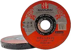 Kit 10 Discos de Corte Inox Fino 1mm Samurai 115x22mm 4 1/2