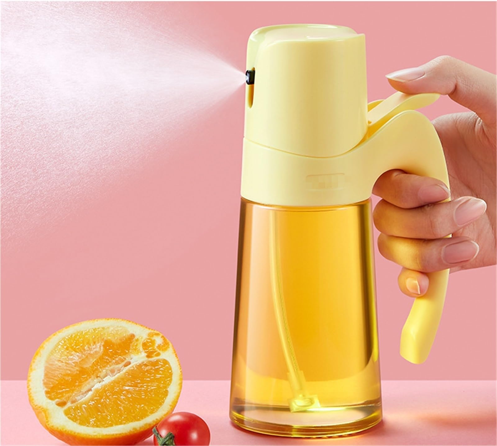 Dozownik do Oleju Kuchennego Szklana Butelka Z Rozpylaczem Oleju Typu Push, Odpowiednia Do Sałatek, Grillowania, Smażenia I Na Powietrzu Dozownik Octu i Oleju(Yellow)