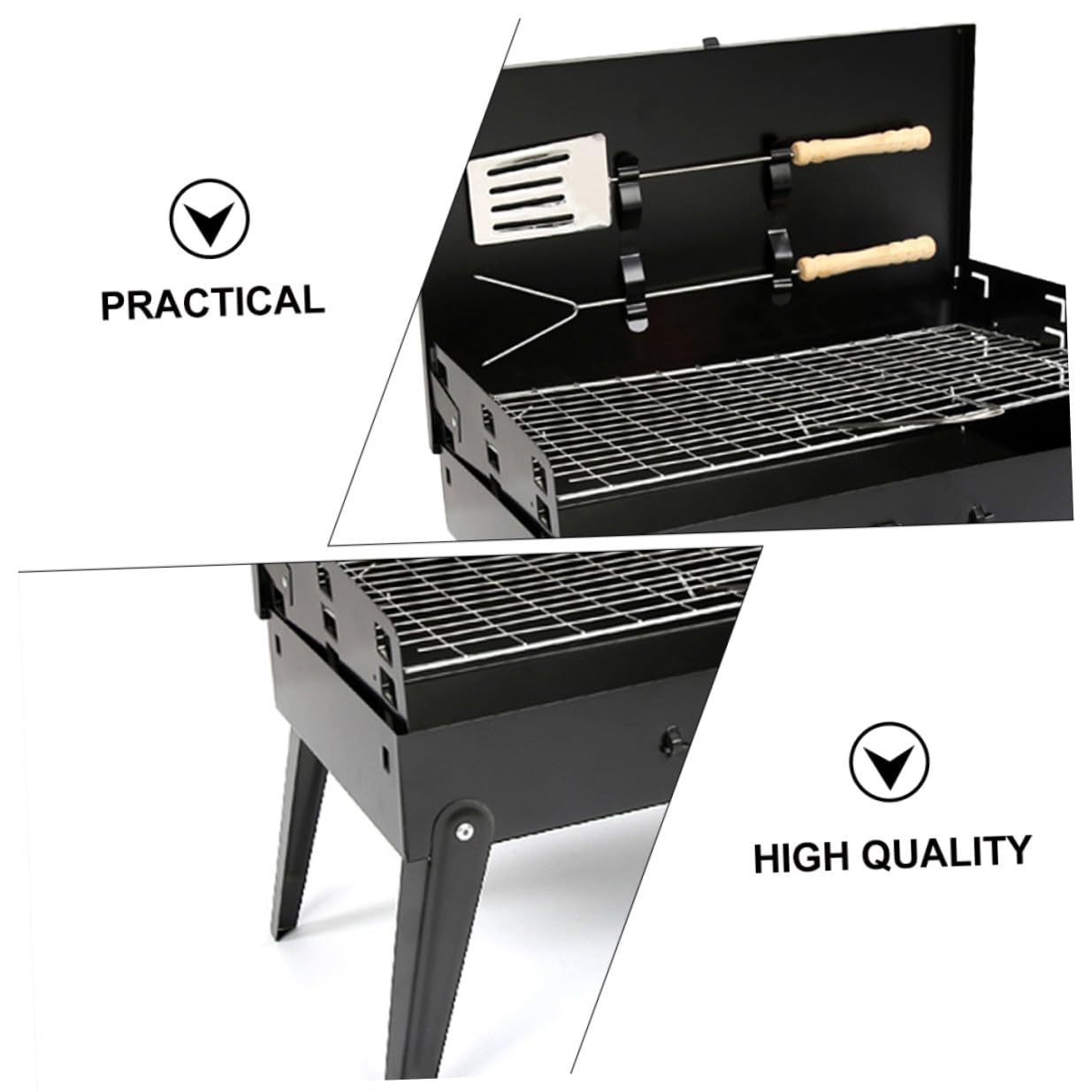Alasum Parrilla de Barbacoa Portátil de Hierro con 2 Accesorios, Fácil de Instalar y Bordes Pulidos, Adecuado para Camping y Actividades al Aire Libre