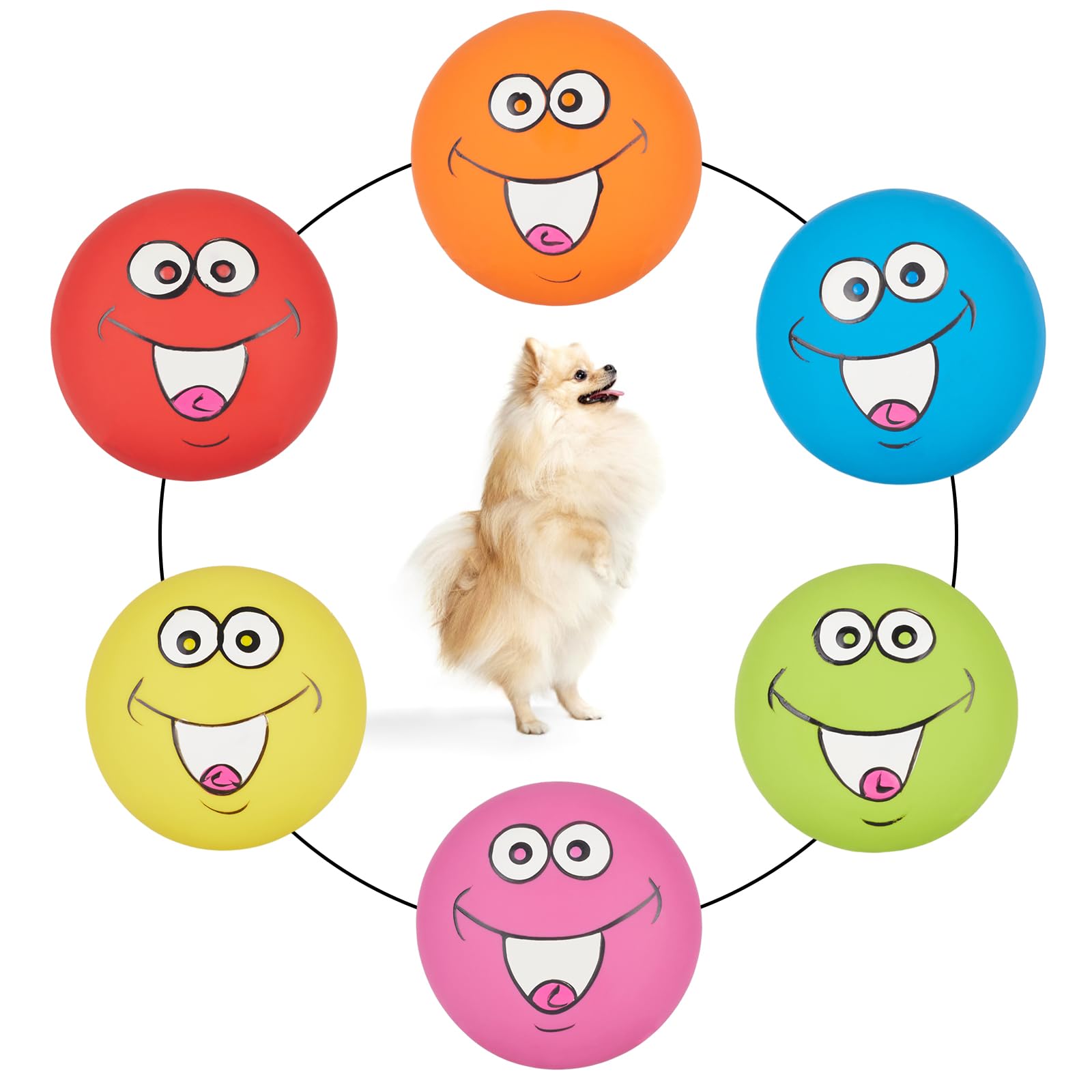 gulucute Latex Dog Squeaky Toys, Smile Face Squeaky Balls for Dogs Chewing Durable Teething Rubber Soft Interactive Fetch Play Dog Balls for Puppy