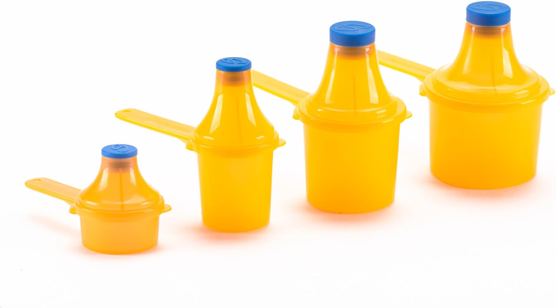 Scoopie Quad Pack | Portable Scoop and Funnel Travel Container | Pre and Post Workout Pack | On The Go Powder Dispenser For Water Bottles and Shaker Bottles (15cc/30cc/60cc/90cc, Orange - 4 Count)