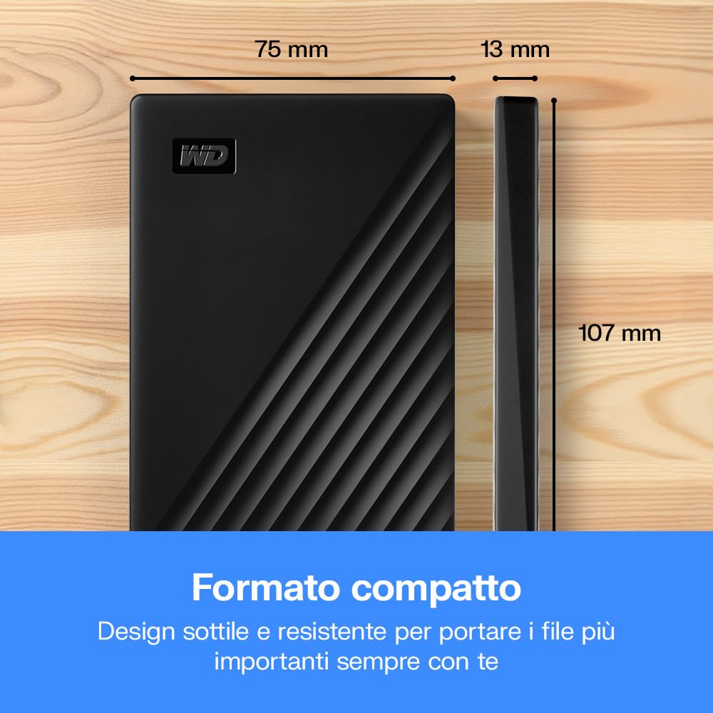 WD 1TB My Passport Hard Disk Esterno Portatile, USB 3.2 Gen 1/USB 3.0, Protezion con password, Software per la gestion e il backup, Formatto per Windows, ChromeOS and MacOS, Nero
