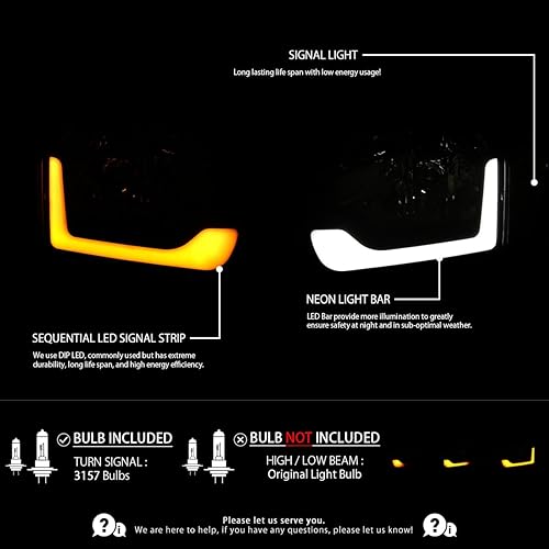 Miniatura 2 de Autozensation Compatible con Toyota Tundra 2005-2006 carcasa negra con lente transparente LED Switchback faros + luces de esquina, par izquierdo y