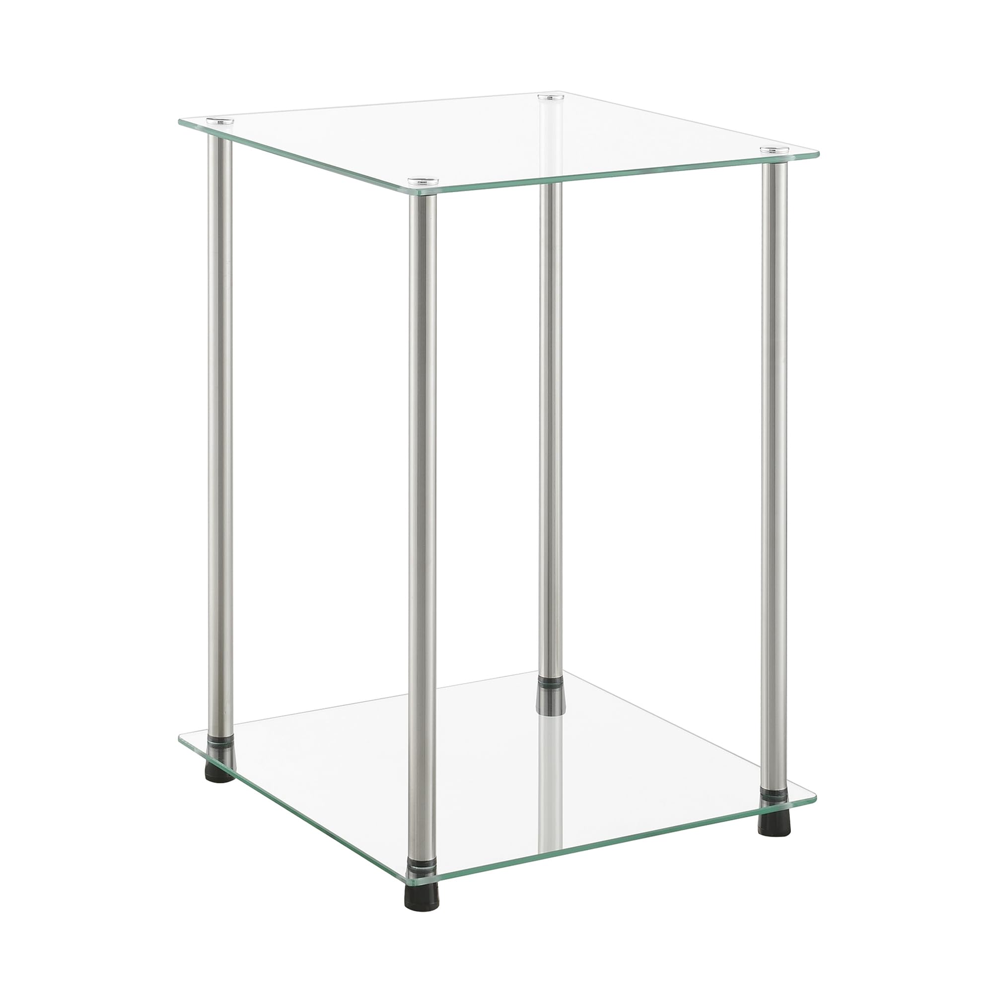 Convenience Concepts Designs2Go Classic Glass 2 Tier Square End Table 15.75" - Modern Side Table for Living Room, Tempered Glass Table with Storage