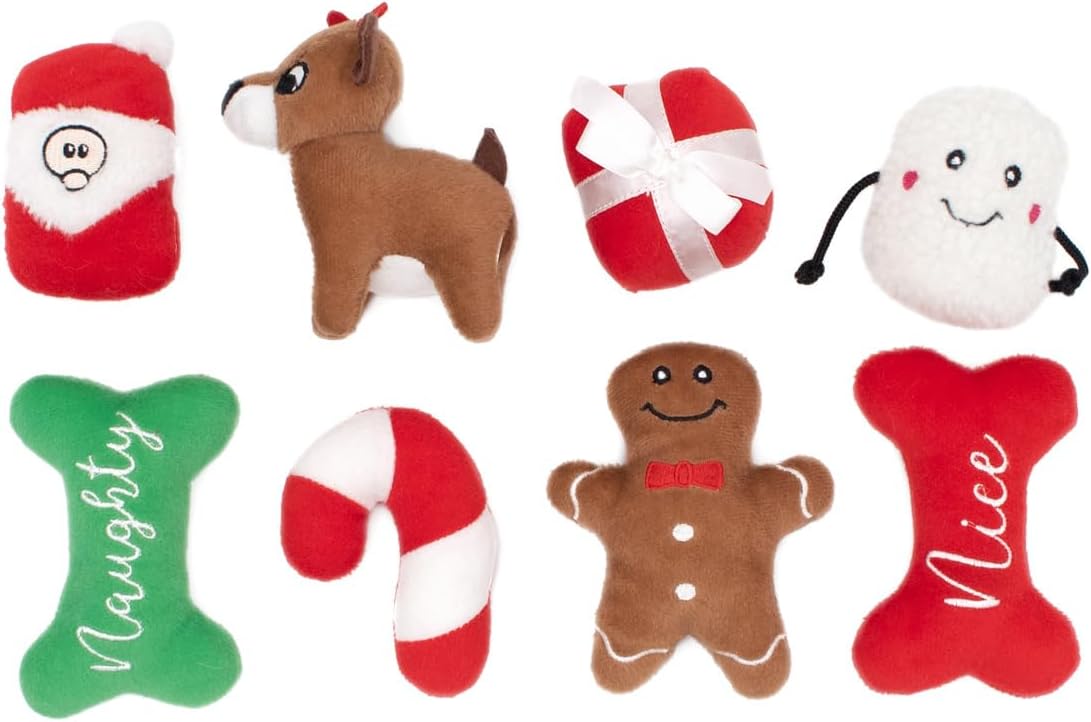 ZippyPaws Holiday Miniz - Juguetes Interactivos para Perros - Pack de 8