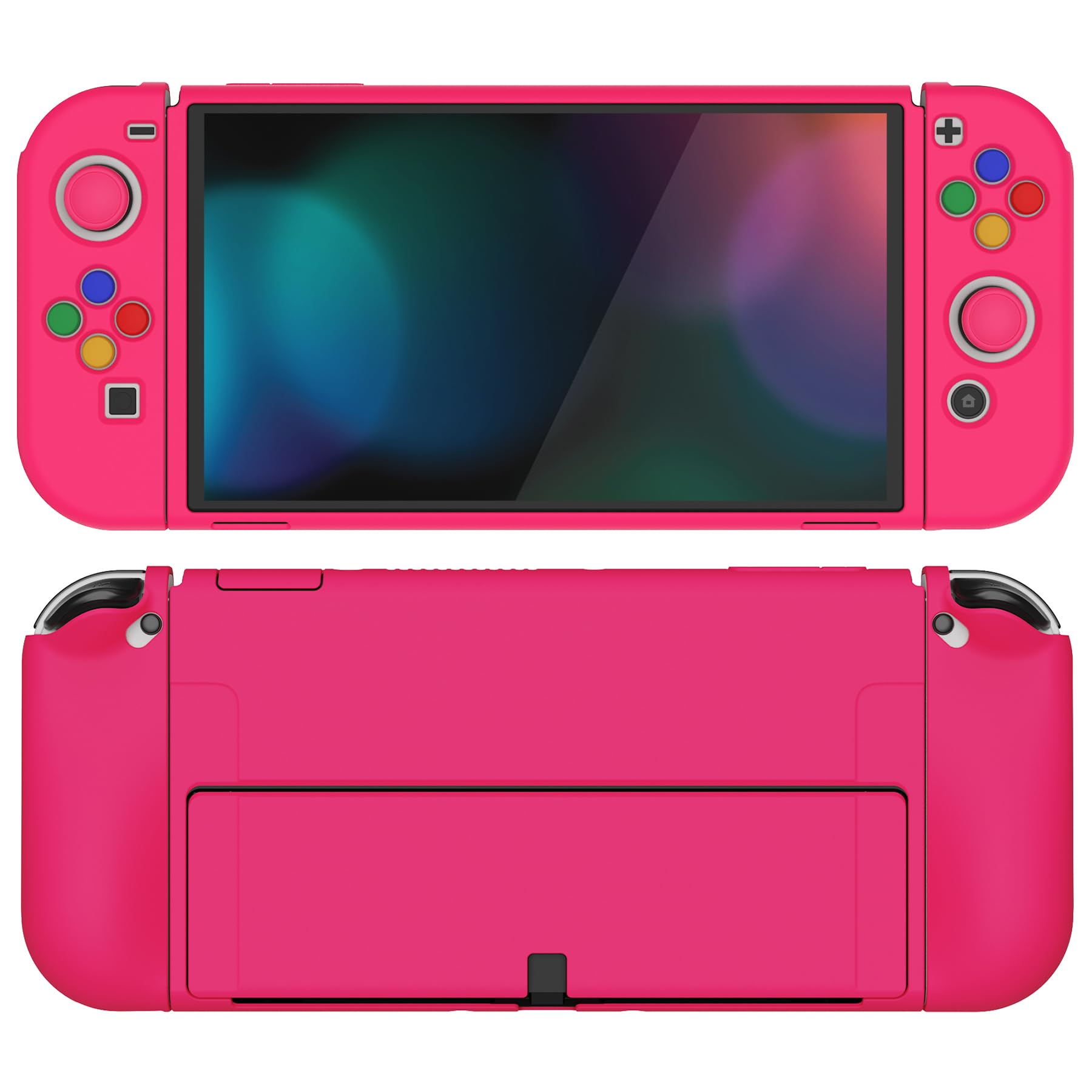 playvital ZealProtect Soft Protective Case for Nintendo Switch OLED, Flexible Protector Joycon Grip Cover for Switch OLED with Thumb Grip Caps & ABXY Direction Button Caps - Bright Pink — view 6