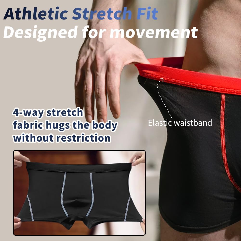 Sexy Code 1701 Men's Boxer Briefs 6-Pack, Modal Stretch Underwear Breathable Soft Trunks for Men, Black & Red - Image 3
