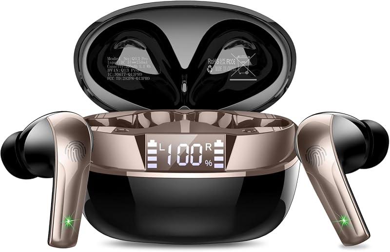 Wireless Earbuds Stereo Sound in Ear Headphones, 47H Playtime, LED Display | Noise Cancelling EarBuds Deep Bass with 4 Mic ENC Clear Calls, Bluetooth 5.4 Headphones, Touch Control, IP7 Waterproof
