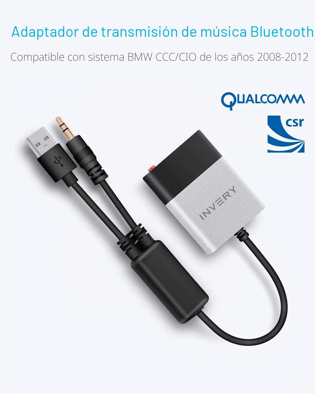 Airdual Bluetooth Car Kit Adaptador para BMW / Mini Cooper / Maserati-Android y iPhone Adaptador Inalámbrico AUX/SUB para iPhone Integración de iPod con cable