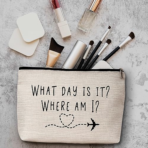 AWSICE Flight Attendant Makeup Bag What Day Is It Where Am I Cosmetic Travel Toiletry Bags Friendship Gift For Stewardess Flight Crew Women Sister Friend-A133