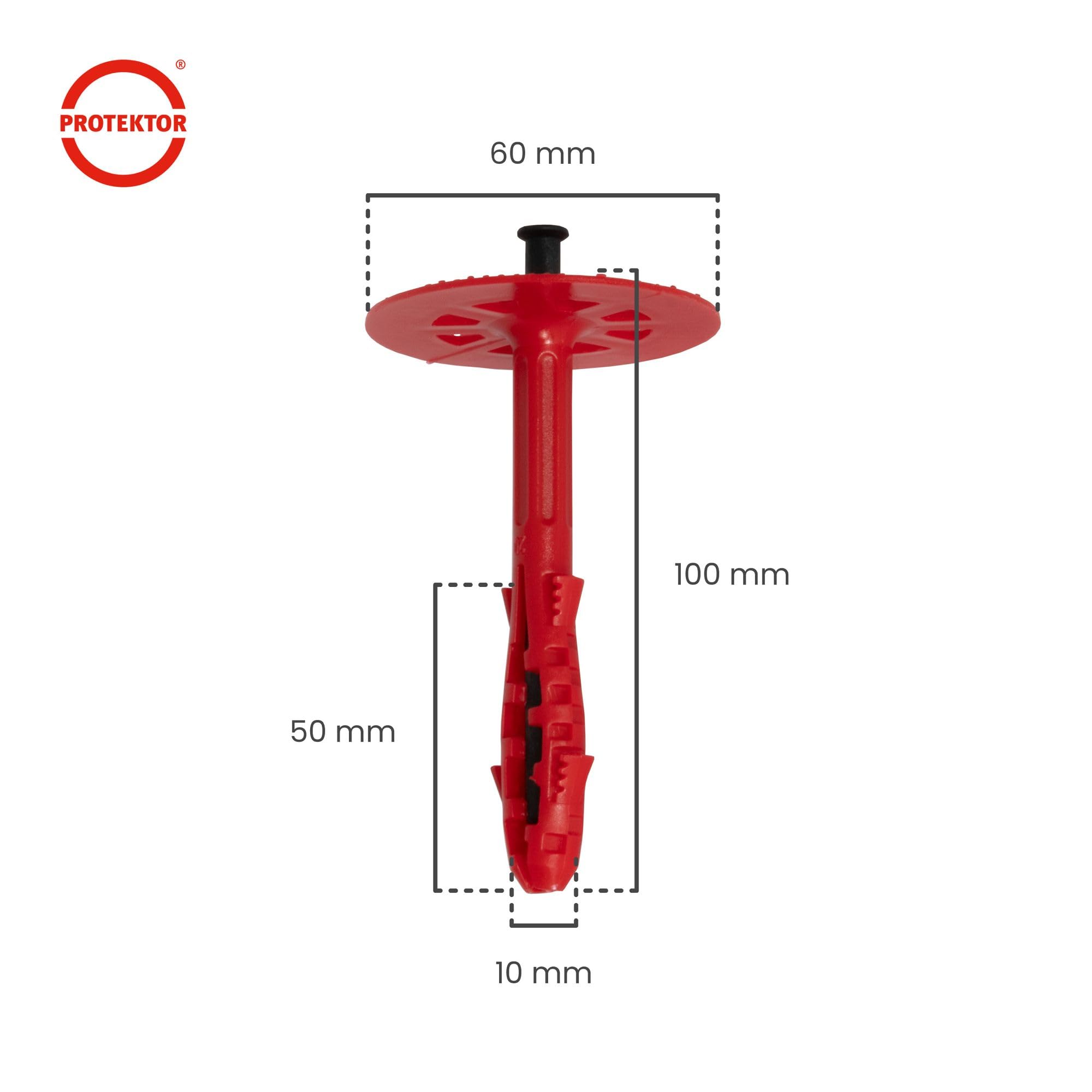PROTEKTOR Taco para aislamiento térmico 100 unidades Ø10x100mm con clavo de plástico para fijación de fachadas, aislamiento y SATE, WDVS anclajes de impacto con certificación ETA Anclajes térmicos