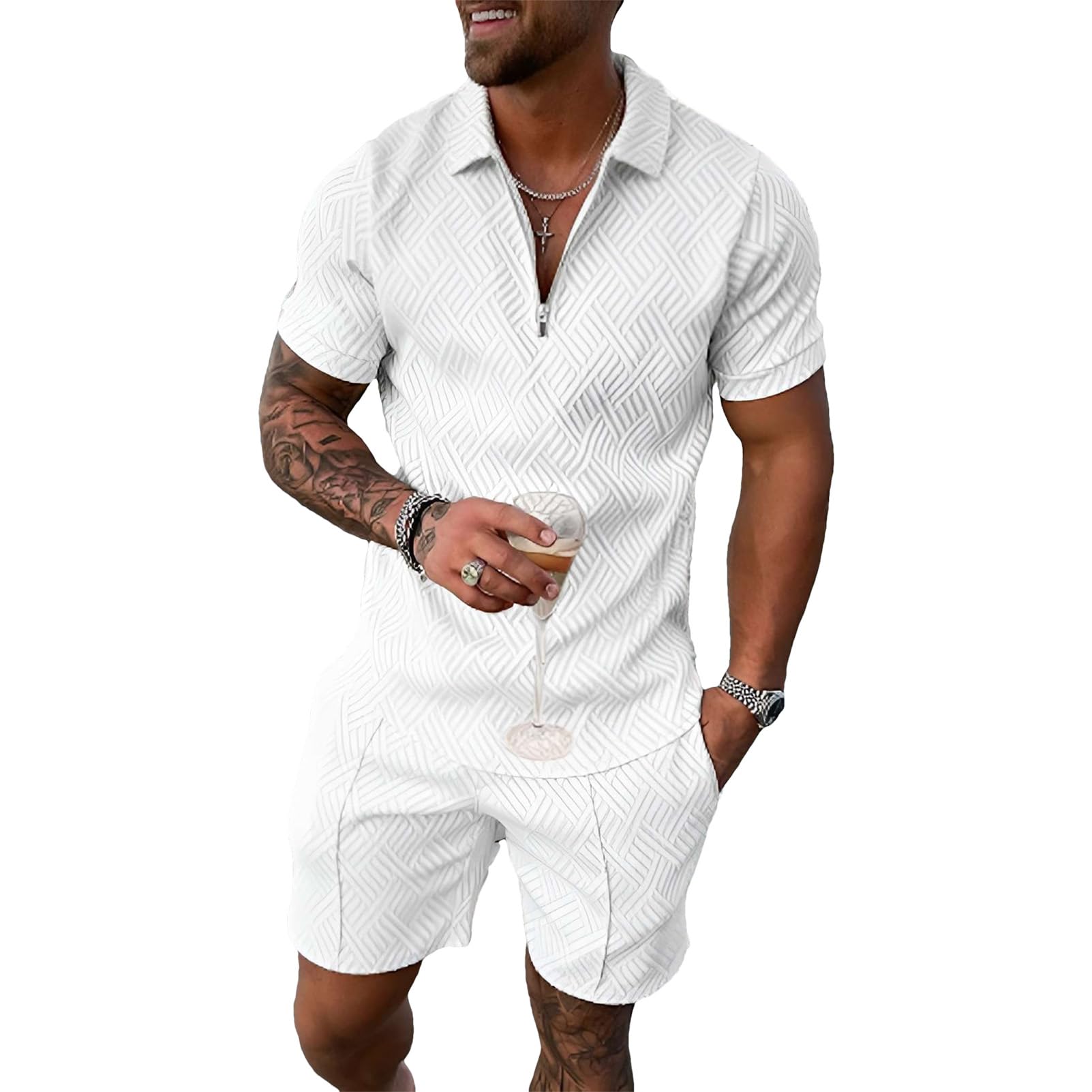 amropi Homme Survêtement de Sport T-Shirt à Manches Courtes Fermeture éclair et Short Ensemble